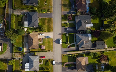 aerial view of suburban homes