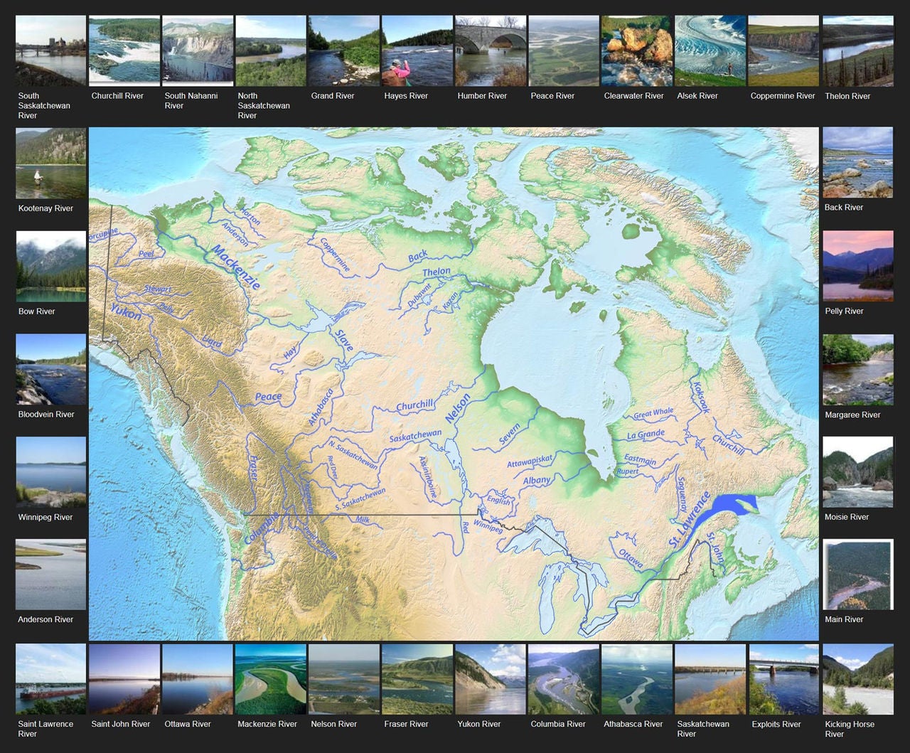 carte des rivières canadiennes