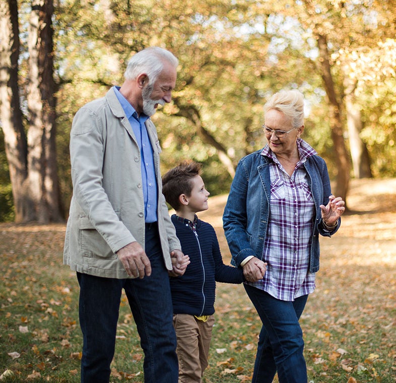 family walking in nature