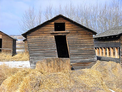 Wooden barn falling apart