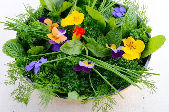 Edible flowers in a basket