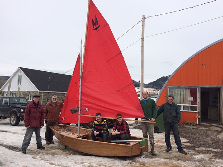 A wooden Mirror sailing dinghy