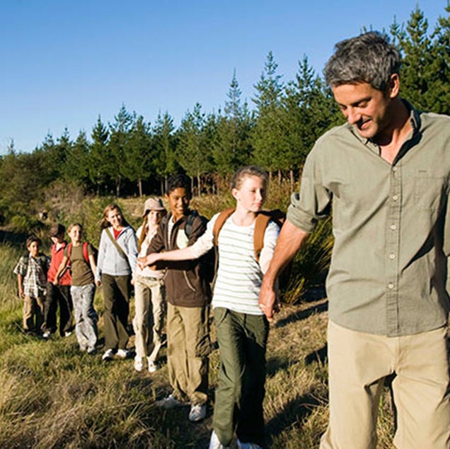 teacher kids outside