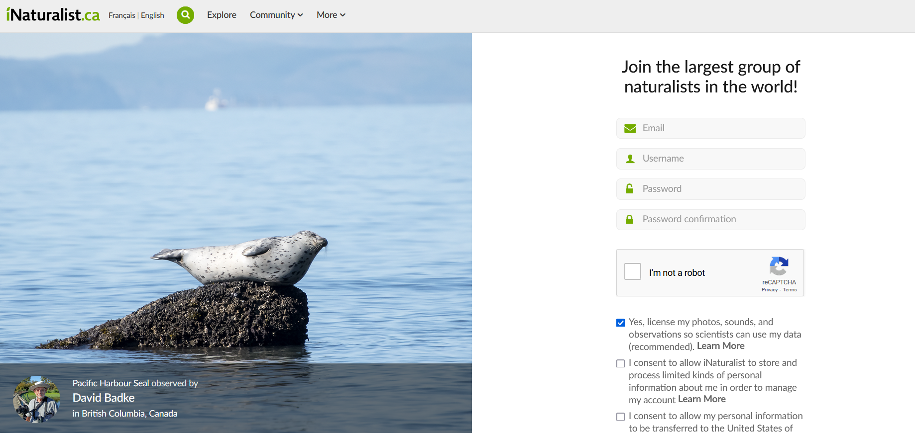 Sign up to inaturalist