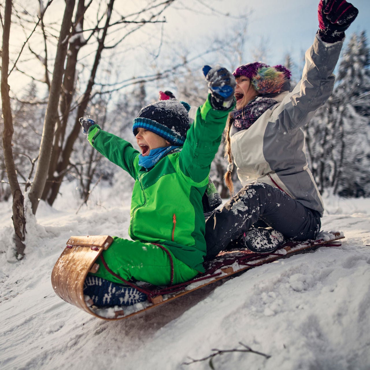 sledding in snow